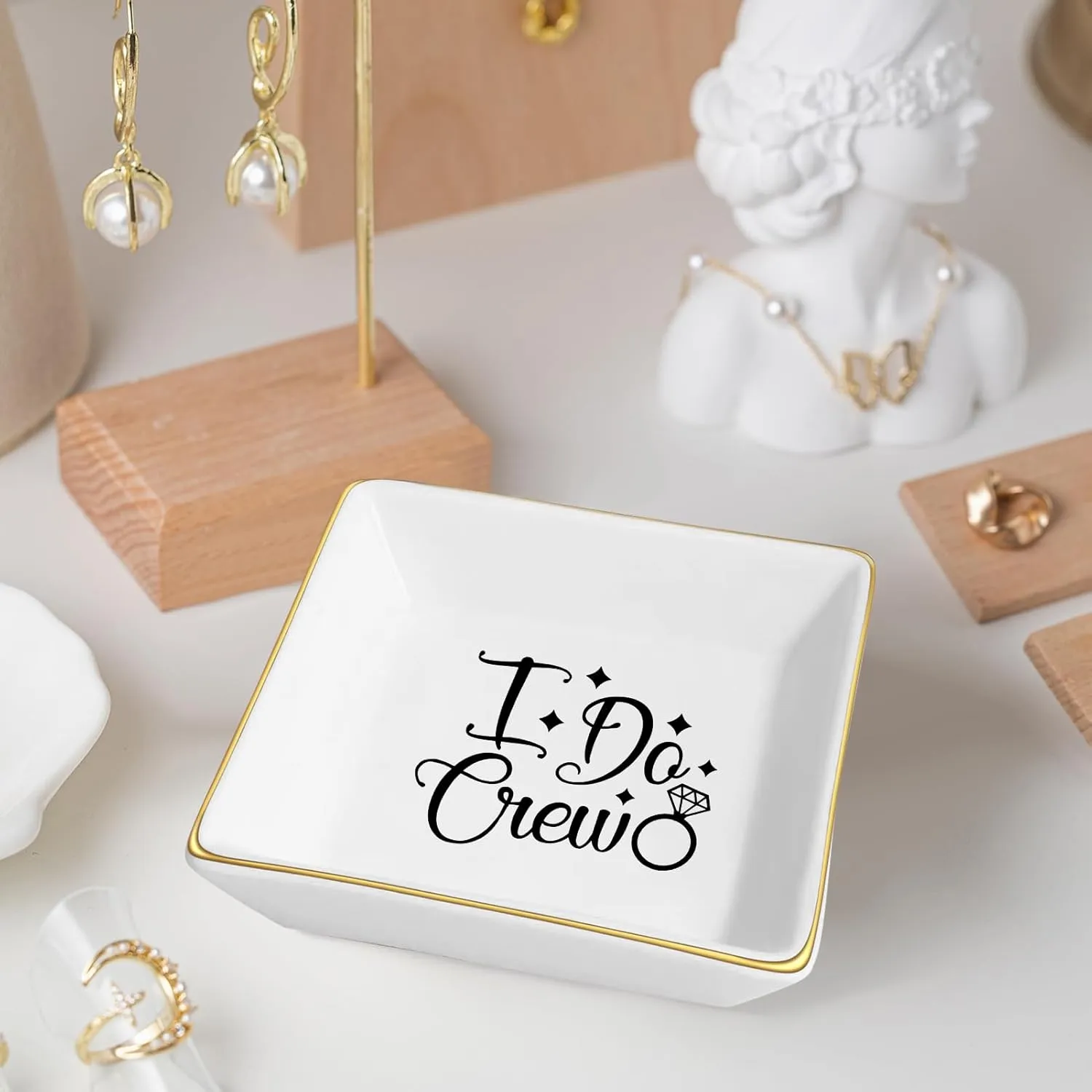 I DO CREW Jewelry Tray - Ceramic Ring Dish for Bridesmaids, Bridal Party Gifts, Wedding Keepsake