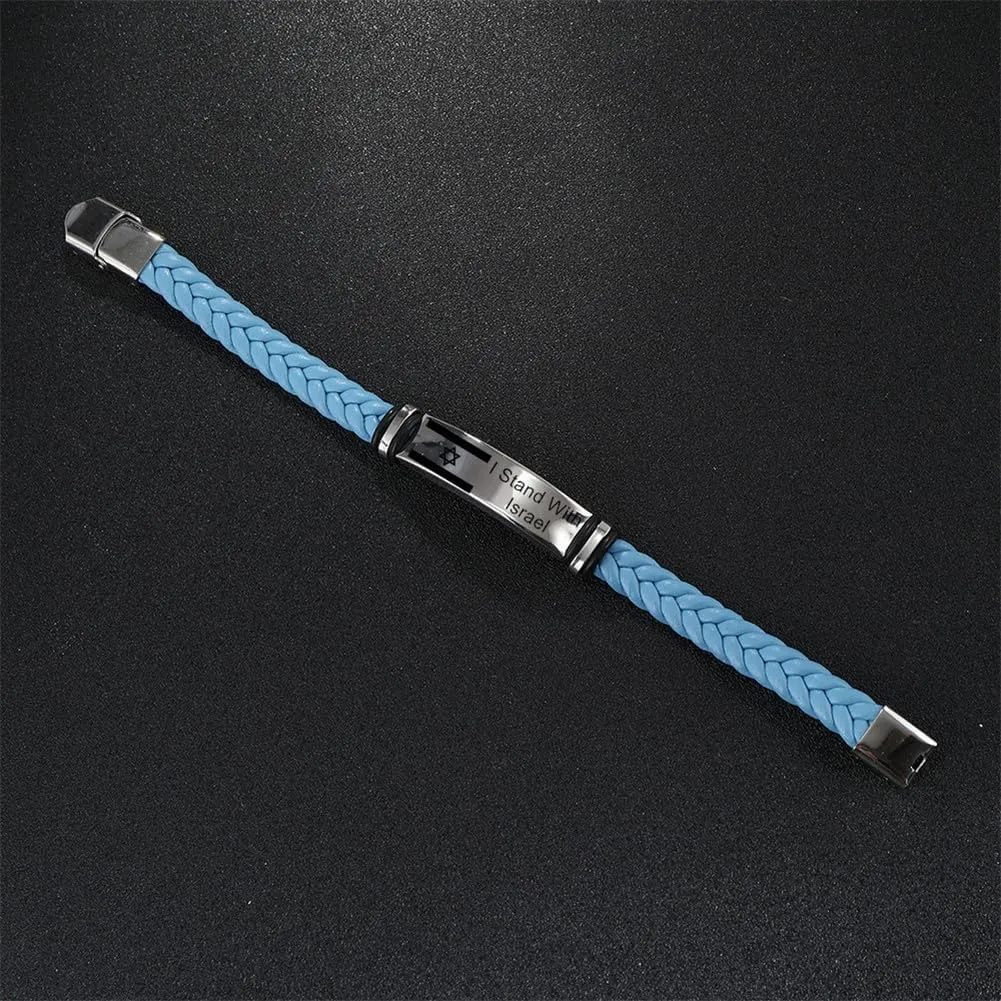I Stand with Israel Bracelet for Men Women,Israel Flag Bracelet Stainless Steel Handmade Leather Israelite Wristbands Support Israel Bracelets Israeli Jewish Jewelry for Teens Adults