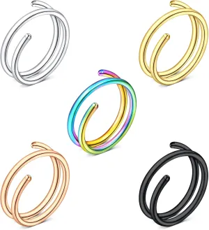 Incaton Double Nose Ring, Stainless Steel Spiral Nose Ring for Single Piercing, Cartilage Piercing Jewelry