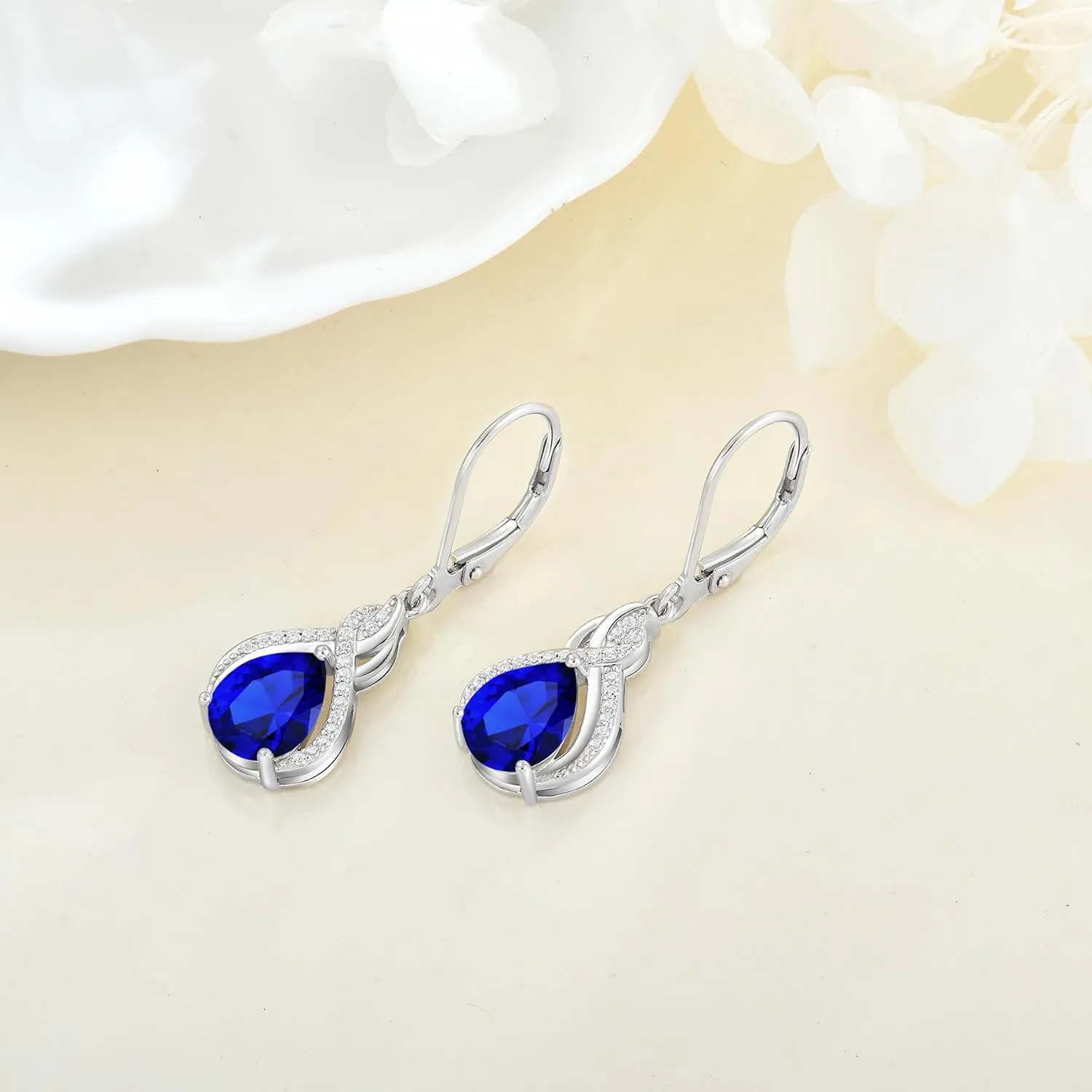 Infinity Teardrop Earrings 925 Sterling Silver Dangle Drop Leverback Earrings Pear Shaped Birthstone Jewelry Gifts for Women