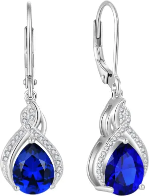 Infinity Teardrop Earrings 925 Sterling Silver Dangle Drop Leverback Earrings Pear Shaped Birthstone Jewelry Gifts for Women