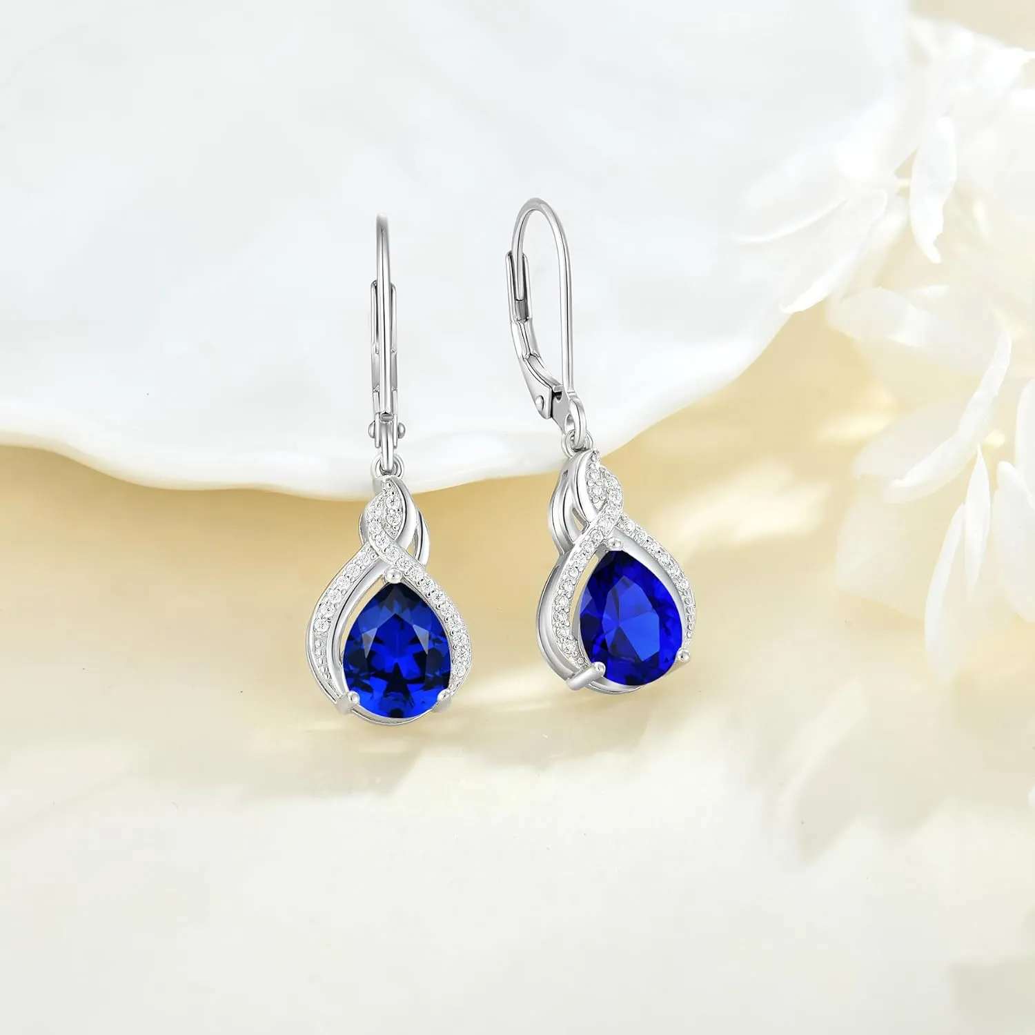 Infinity Teardrop Earrings 925 Sterling Silver Dangle Drop Leverback Earrings Pear Shaped Birthstone Jewelry Gifts for Women