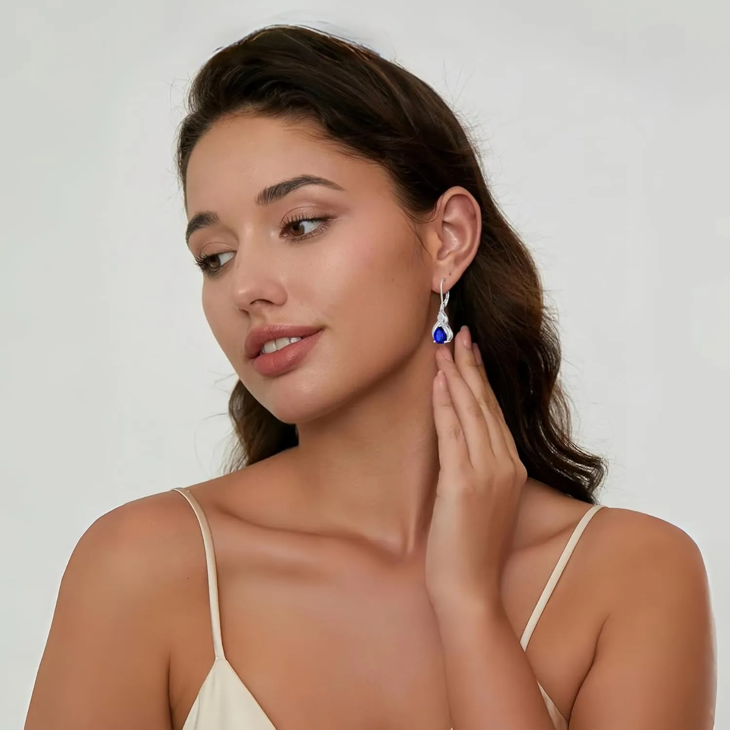 Infinity Teardrop Earrings 925 Sterling Silver Dangle Drop Leverback Earrings Pear Shaped Birthstone Jewelry Gifts for Women