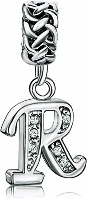 Initials Letters A-Z Alphabet White Birthstone Birthday Womens Beads Charms for Bracelets Mom Wife Sister Daughter Jewelry