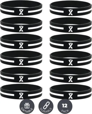 Inkstone (12-pack) White Awareness Ribbon Silicone Bracelets - Wholesale Pack of 1 Dozen Wristbands for Men Women