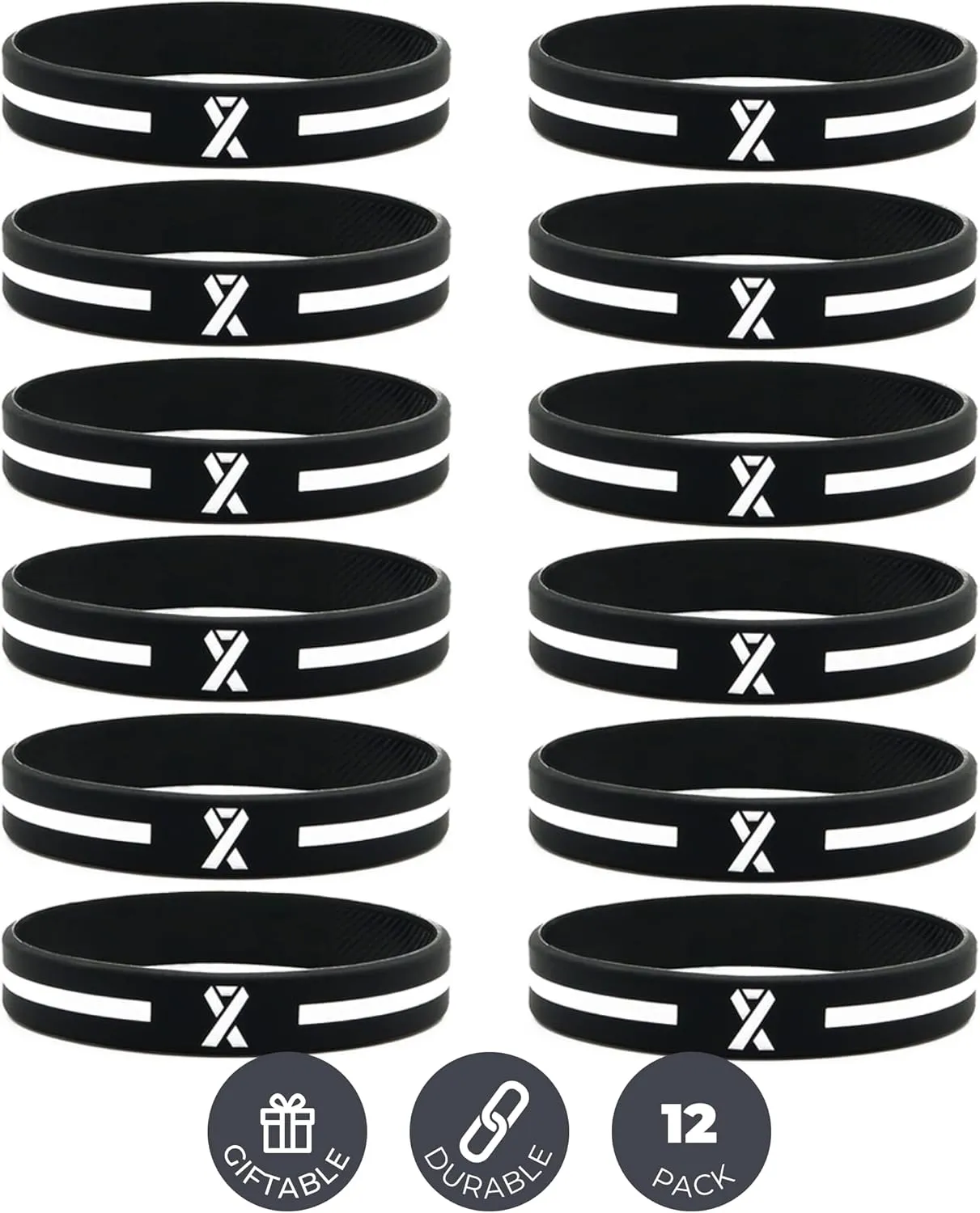 Inkstone (12-pack) White Awareness Ribbon Silicone Bracelets - Wholesale Pack of 1 Dozen Wristbands for Men Women