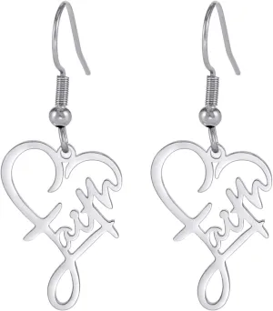 Inspirational Heart Faith Earrings Heart Pendant Word Calligraphy Jewelry Heart Words Religious Necklace Personalized Gifts for Women