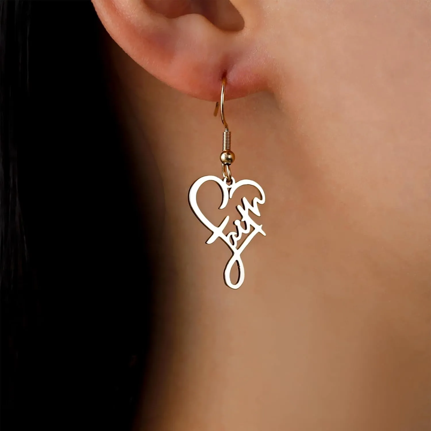 Inspirational Heart Faith Earrings Heart Pendant Word Calligraphy Jewelry Heart Words Religious Necklace Personalized Gifts for Women
