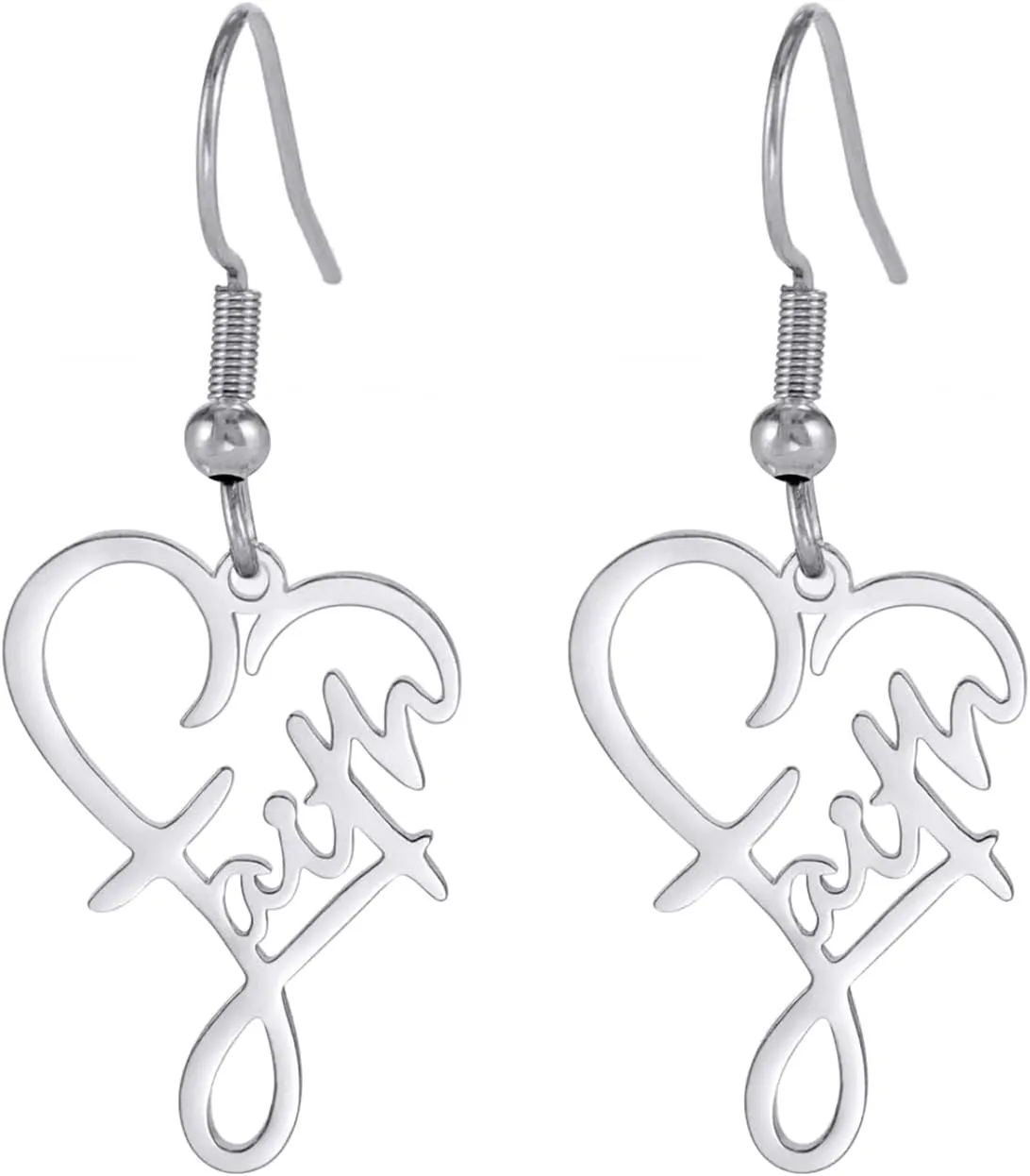 Inspirational Heart Faith Earrings Heart Pendant Word Calligraphy Jewelry Heart Words Religious Necklace Personalized Gifts for Women