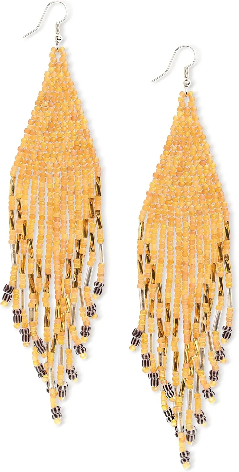 JeanBeau Seed Beads Tassel Earrings for Women Teen,Long Boho Handmade Colorful Beaded Dangle Drop Fringe Dangling Bohemian Accessories Summer Prom Party Jewelry Gift