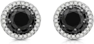 Jewelili Sterling Silver 1 Cttw Treated Black and Natural White Round Diamonds Halo Stud Earrings