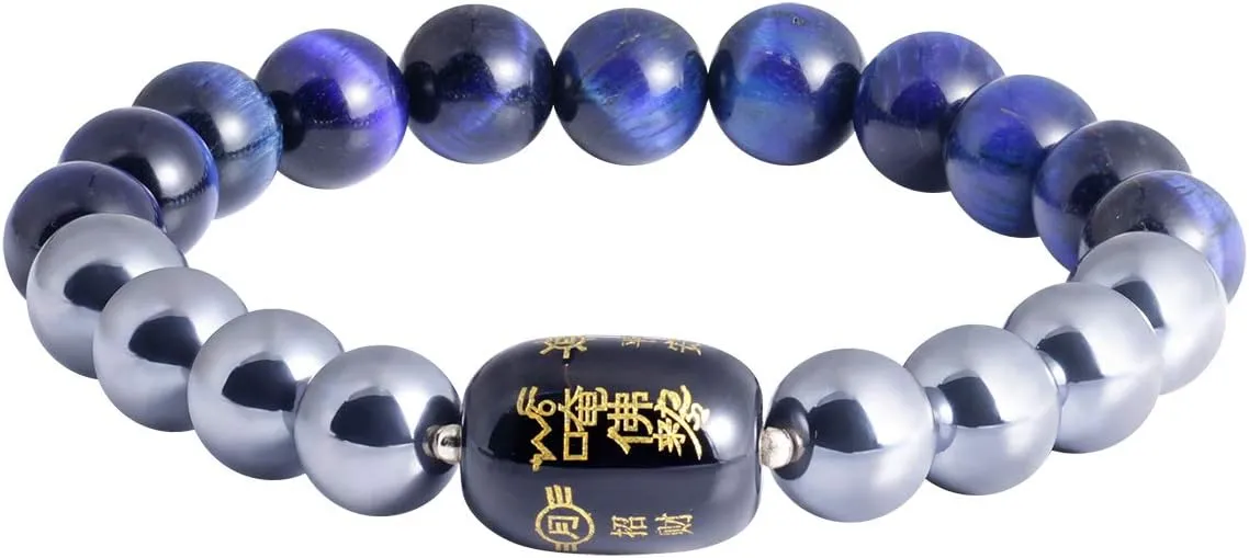 Jewever Triple Protection Feng Shui Bracelets Terahertz/Tiger eye/Agate Amulet for Men Women Natural Stone 10mm Prosperity Healing Stretch