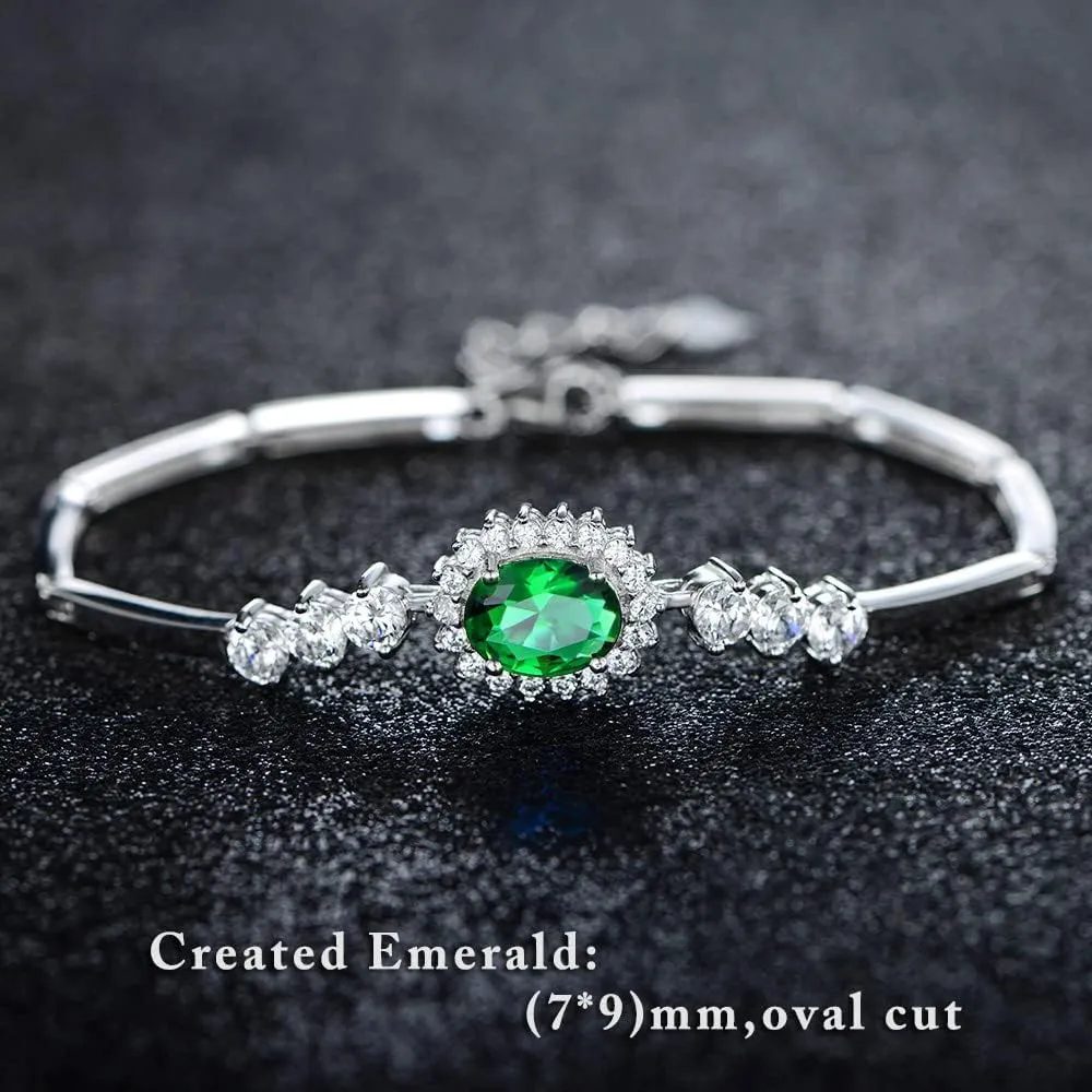 JIANGXIN Princess Diana Royal Engagement Style Birthstone 925 Sterling Silver Bracelets 16 4cm Platinum Plated Fine Jewelry for Women