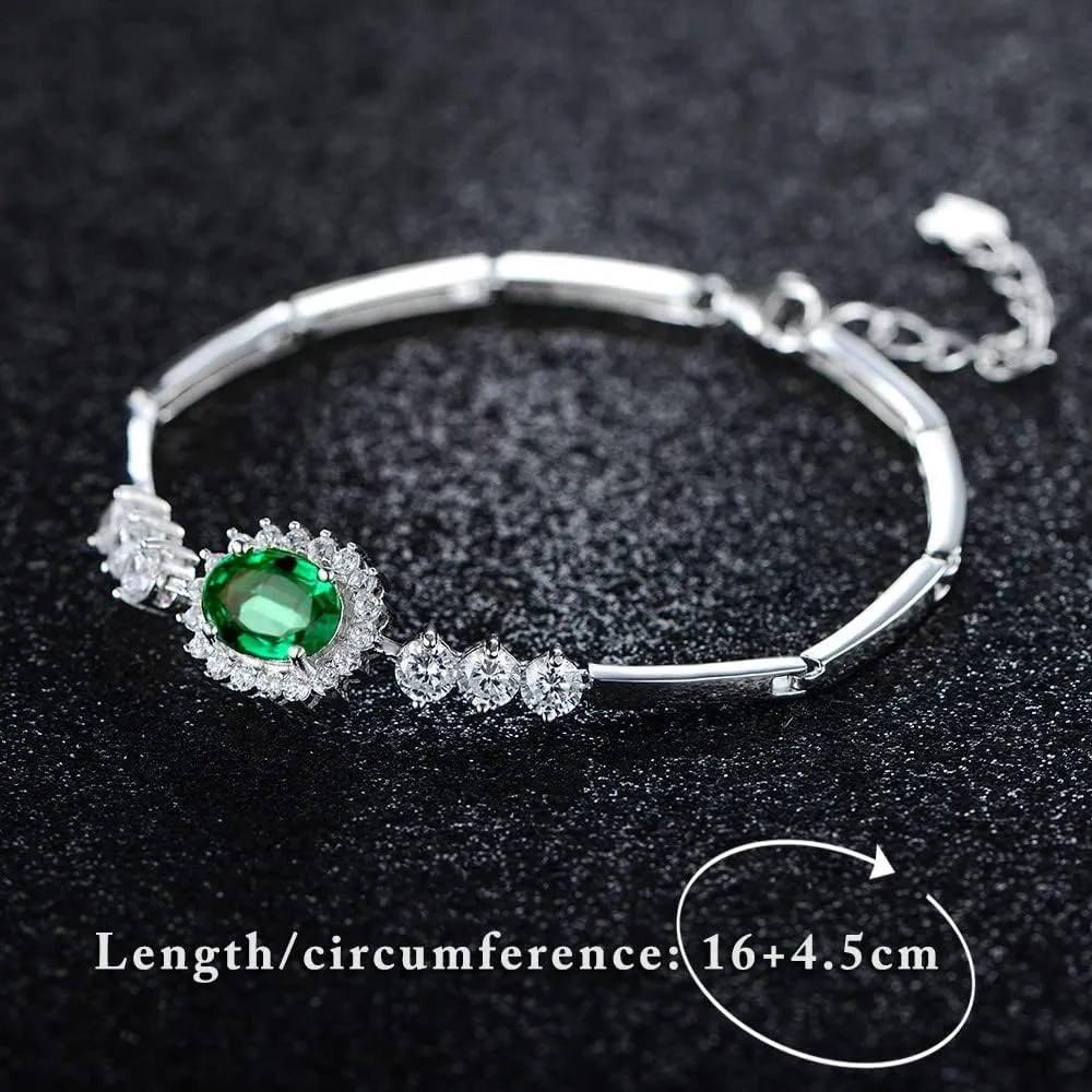 JIANGXIN Princess Diana Royal Engagement Style Birthstone 925 Sterling Silver Bracelets 16 4cm Platinum Plated Fine Jewelry for Women