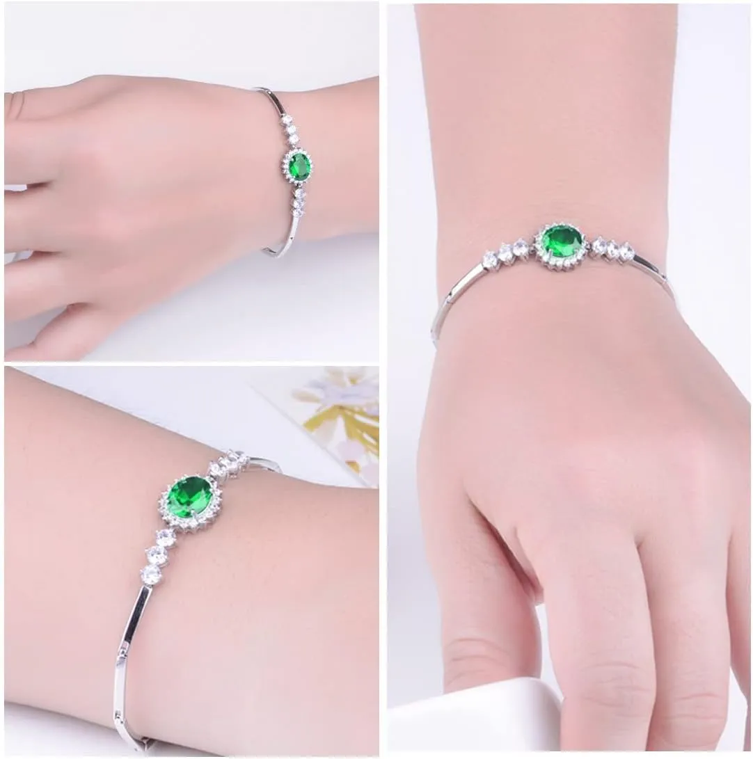 JIANGXIN Princess Diana Royal Engagement Style Birthstone 925 Sterling Silver Bracelets 16 4cm Platinum Plated Fine Jewelry for Women