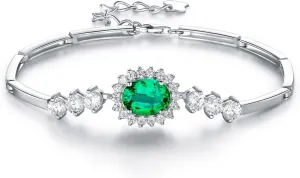 JIANGXIN Princess Diana Royal Engagement Style Birthstone 925 Sterling Silver Bracelets 16 4cm Platinum Plated Fine Jewelry for Women