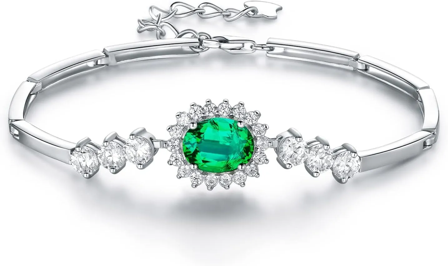 JIANGXIN Princess Diana Royal Engagement Style Birthstone 925 Sterling Silver Bracelets 16 4cm Platinum Plated Fine Jewelry for Women