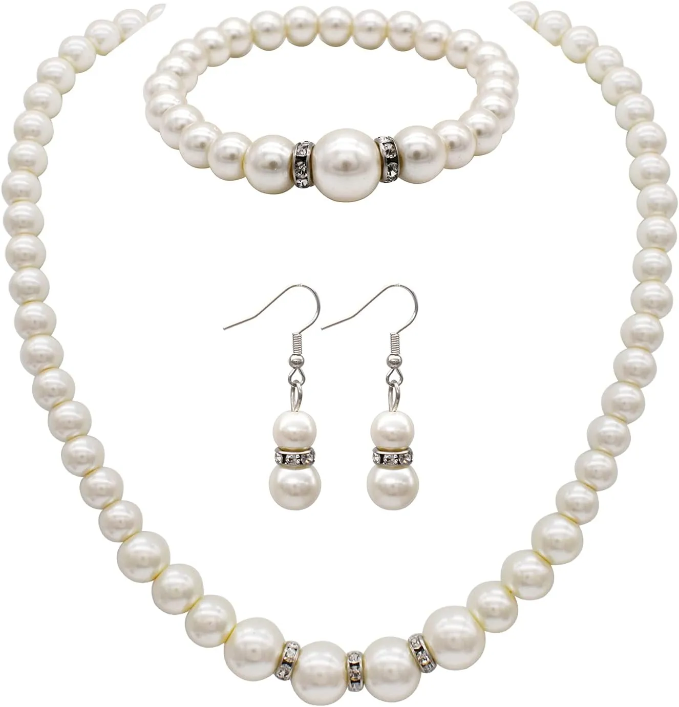 JNF Pearl Necklace for Women Crystal Rhinestone Pearl Choker Necklace and Earrings Set for Bridal Party Wedding Jewelry