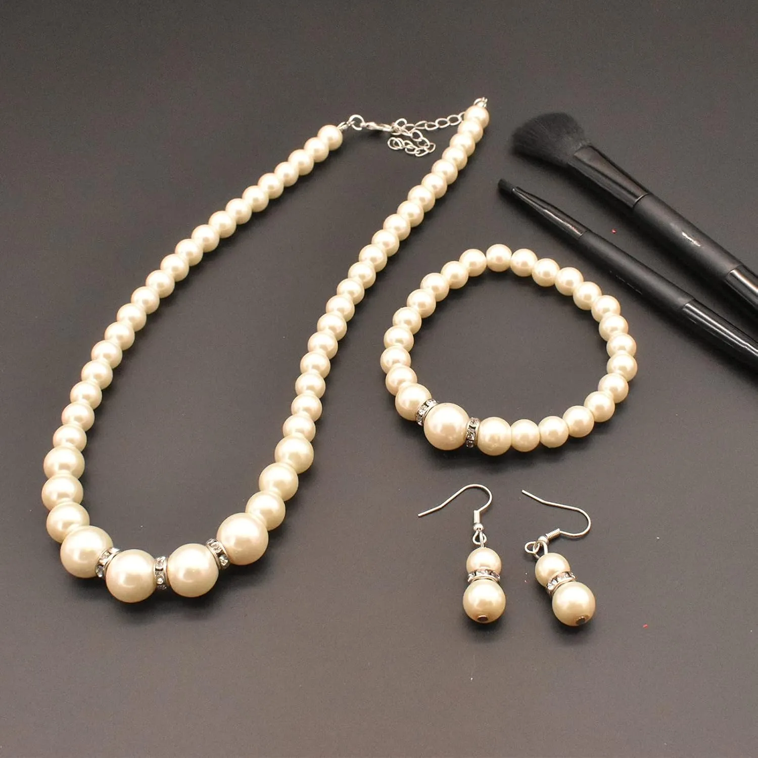 JNF Pearl Necklace for Women Crystal Rhinestone Pearl Choker Necklace and Earrings Set for Bridal Party Wedding Jewelry
