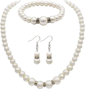 JNF Pearl Necklace for Women Crystal Rhinestone Pearl Choker Necklace and Earrings Set for Bridal Party Wedding Jewelry