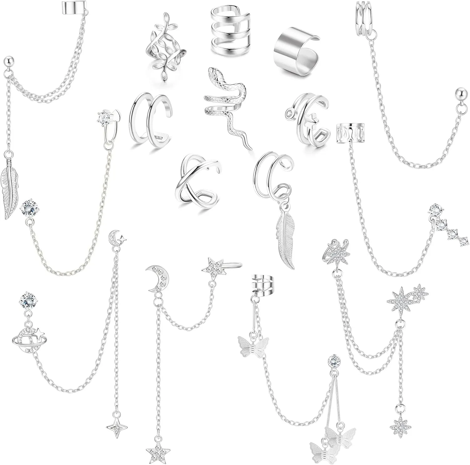 Jstyle Ear Cuff Earrings for Women Cuff Chain Earring Clip On Helix Cartilage Wrap Cuff Earring Non Pierced Adjustable