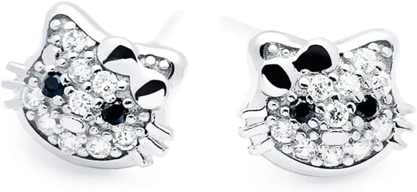 Kaguyo Cat Earrings for Women - 925 Sterling Silver Zirconia Cute Kitty Cat Love Stud Earrings for Women and Girls - Birthday Gift