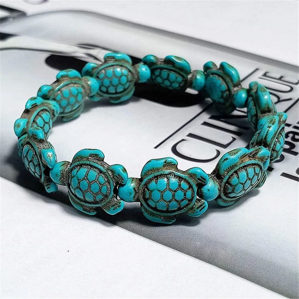 kelistom Turtle Beads Chain Bracelet for Women Men Handmade Natural Stone Elastic Stretch Bracelet Friendship Couple Bracelets