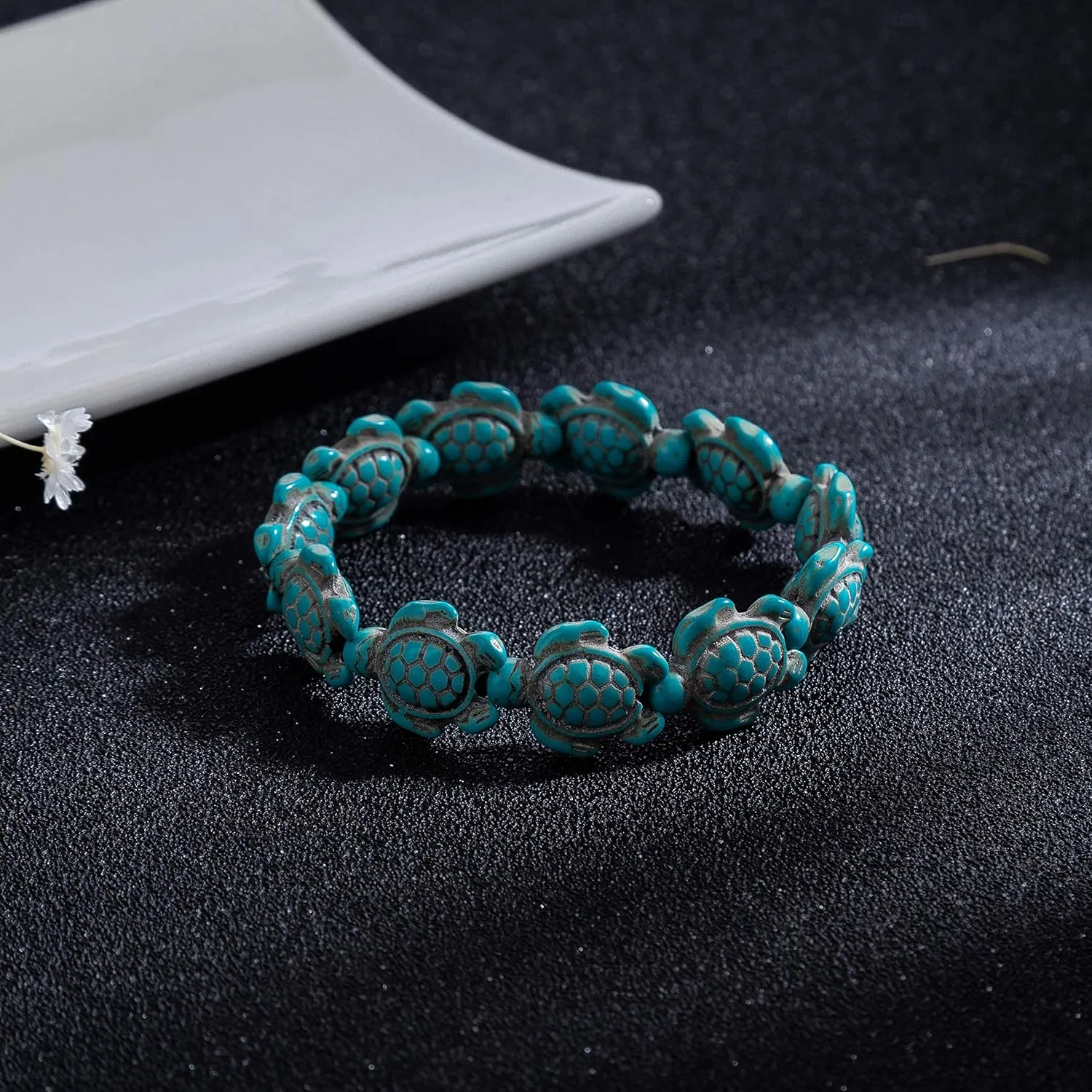 kelistom Turtle Beads Chain Bracelet for Women Men Handmade Natural Stone Elastic Stretch Bracelet Friendship Couple Bracelets