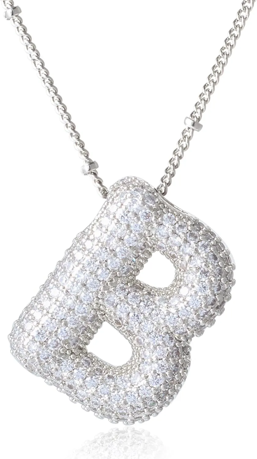 KELMALL Cubic Zirconia Bubble Initial Letter Necklace for Women - Elegant Gold Plated A-Z Alphabet Name Pendant Necklace with Rhinestone - Personalized Gift