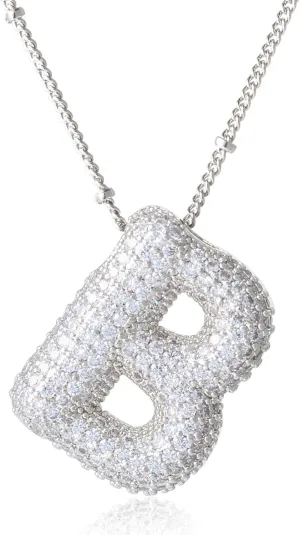 KELMALL Cubic Zirconia Bubble Initial Letter Necklace for Women - Elegant Gold Plated A-Z Alphabet Name Pendant Necklace with Rhinestone - Personalized Gift