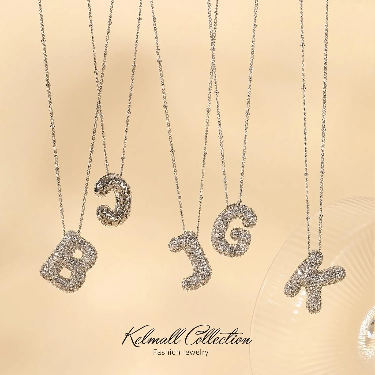 KELMALL Cubic Zirconia Bubble Initial Letter Necklace for Women - Elegant Gold Plated A-Z Alphabet Name Pendant Necklace with Rhinestone - Personalized Gift