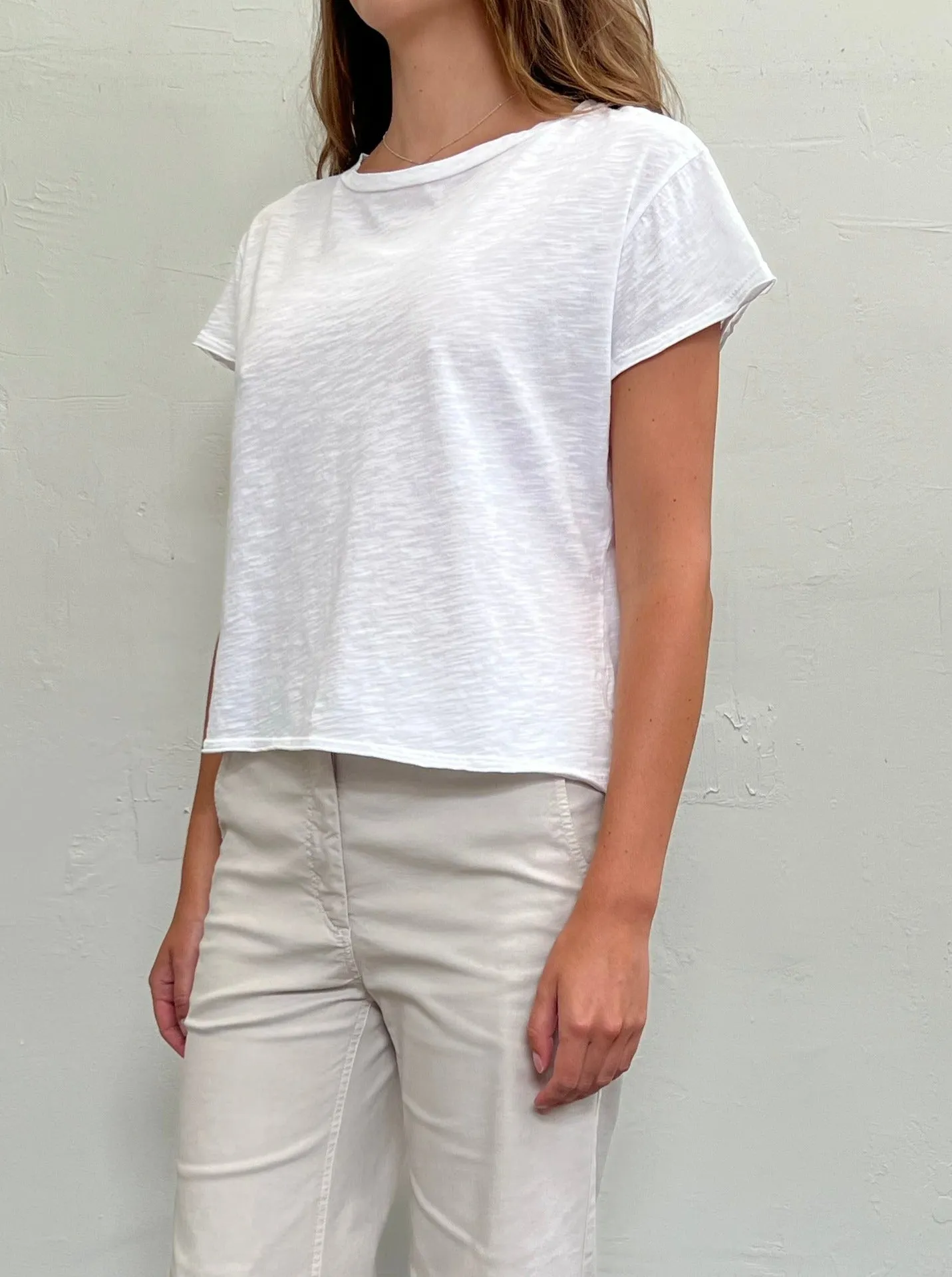 Kerri Boxy Crop Tee in Supima Slub - White