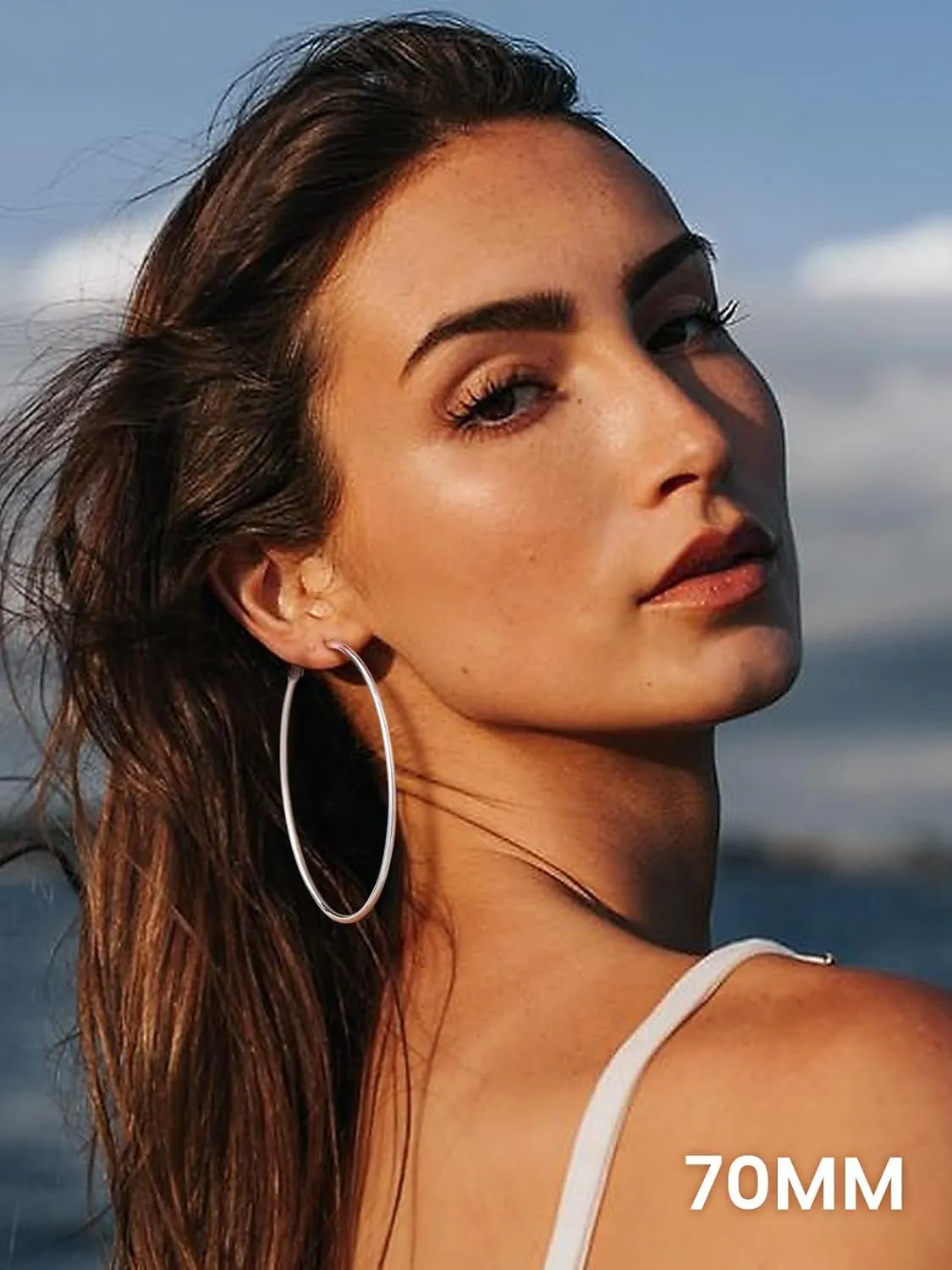 KeyStyle Gold Hoop Earrings for Women, Stainless Steel Hoops Earring Lightweight Loops, 2 mm Thick Hypoallergenic Circle Endless Thin Hoop (30 mm,50 mm,70 mm,100 mm)