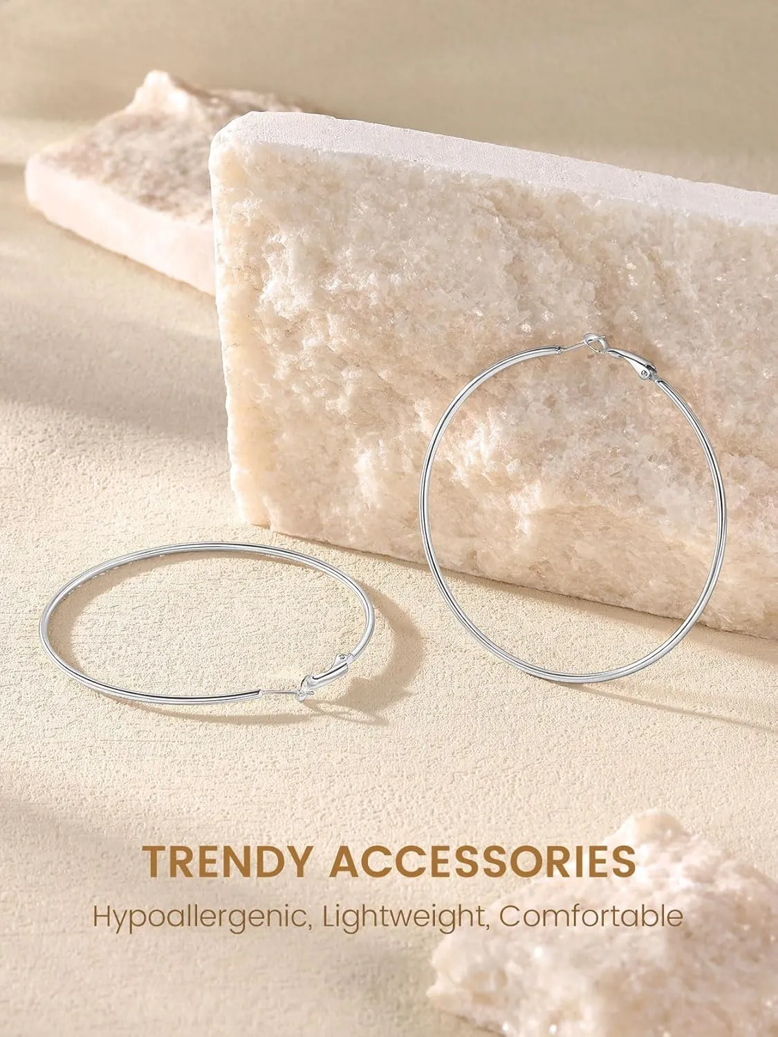 KeyStyle Gold Hoop Earrings for Women, Stainless Steel Hoops Earring Lightweight Loops, 2 mm Thick Hypoallergenic Circle Endless Thin Hoop (30 mm,50 mm,70 mm,100 mm)