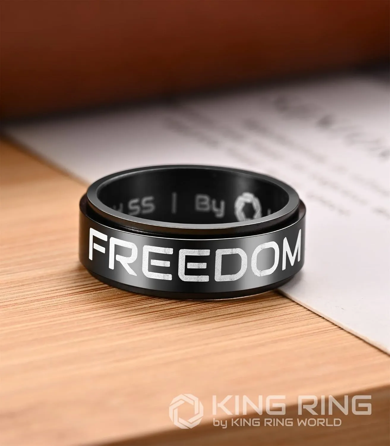 King Ring 8mm Freedom Spinner Ring  Stainless Steel Fidget Ring for Men & Women  Designed in USA