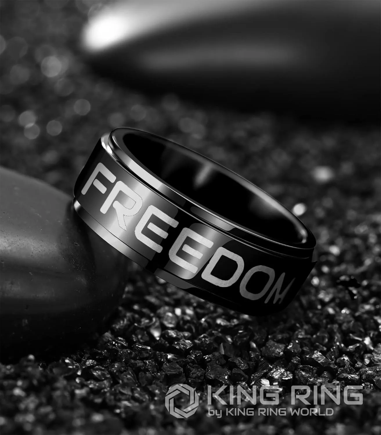 King Ring 8mm Freedom Spinner Ring  Stainless Steel Fidget Ring for Men & Women  Designed in USA