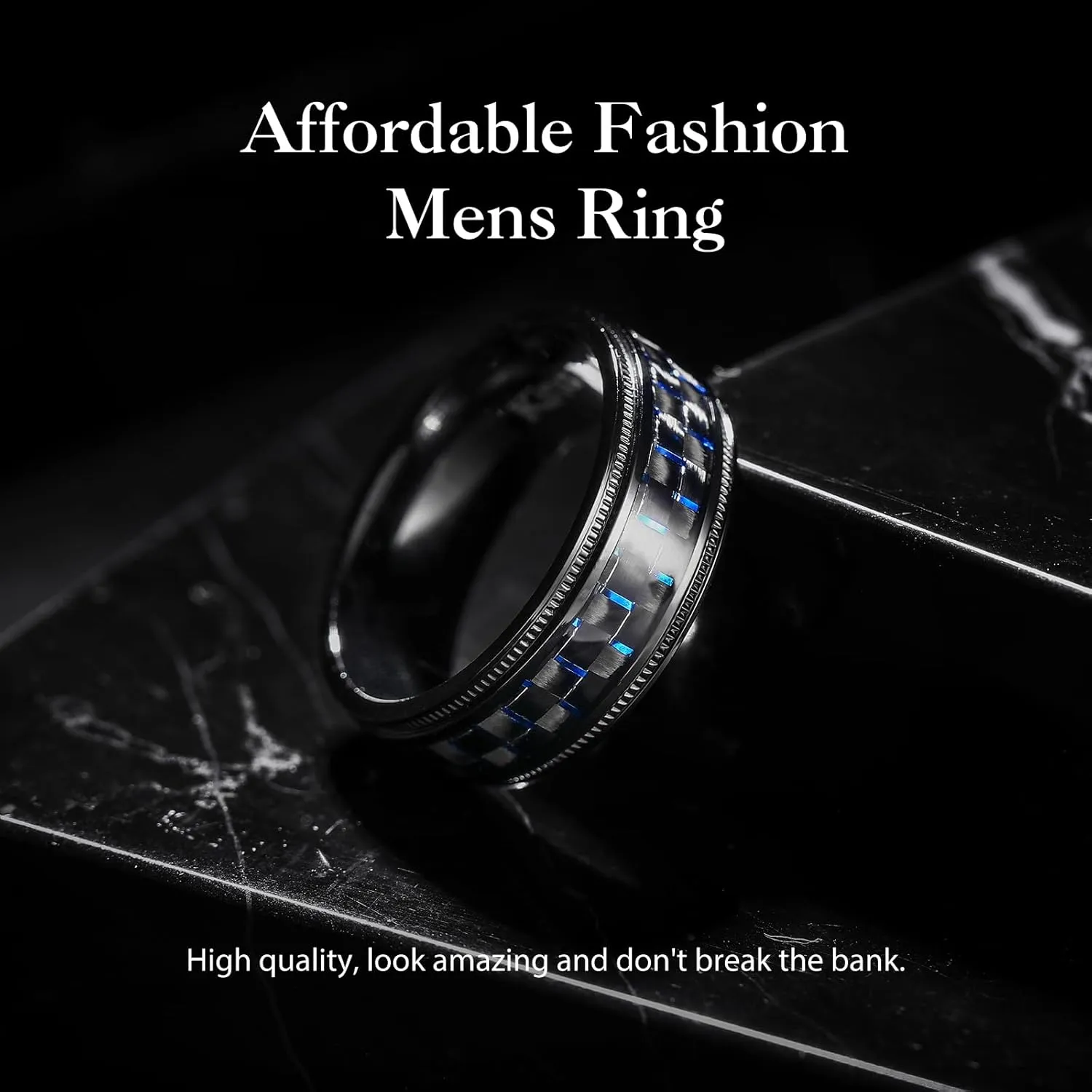 King Will GENTLEMAN 7mm Mens Titanium Wedding Ring Carbon Fiber Inlay Engagement Ring Black/Silver/Gold/Blue Promise Ring For Him Comfort Fit