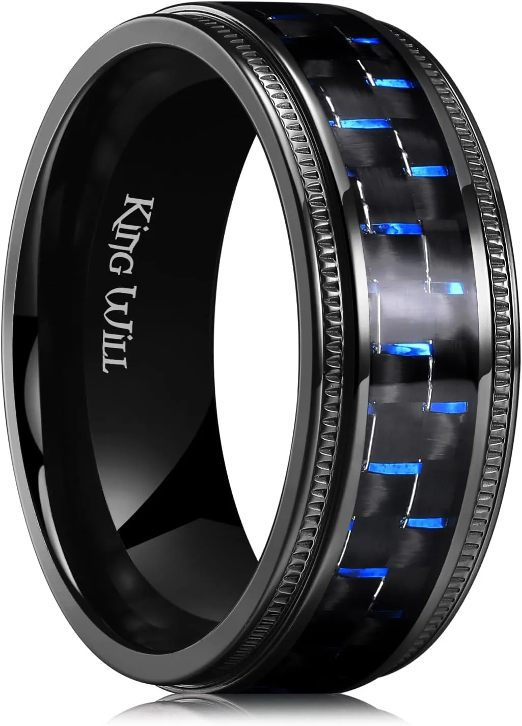 King Will GENTLEMAN 7mm Mens Titanium Wedding Ring Carbon Fiber Inlay Engagement Ring Black/Silver/Gold/Blue Promise Ring For Him Comfort Fit