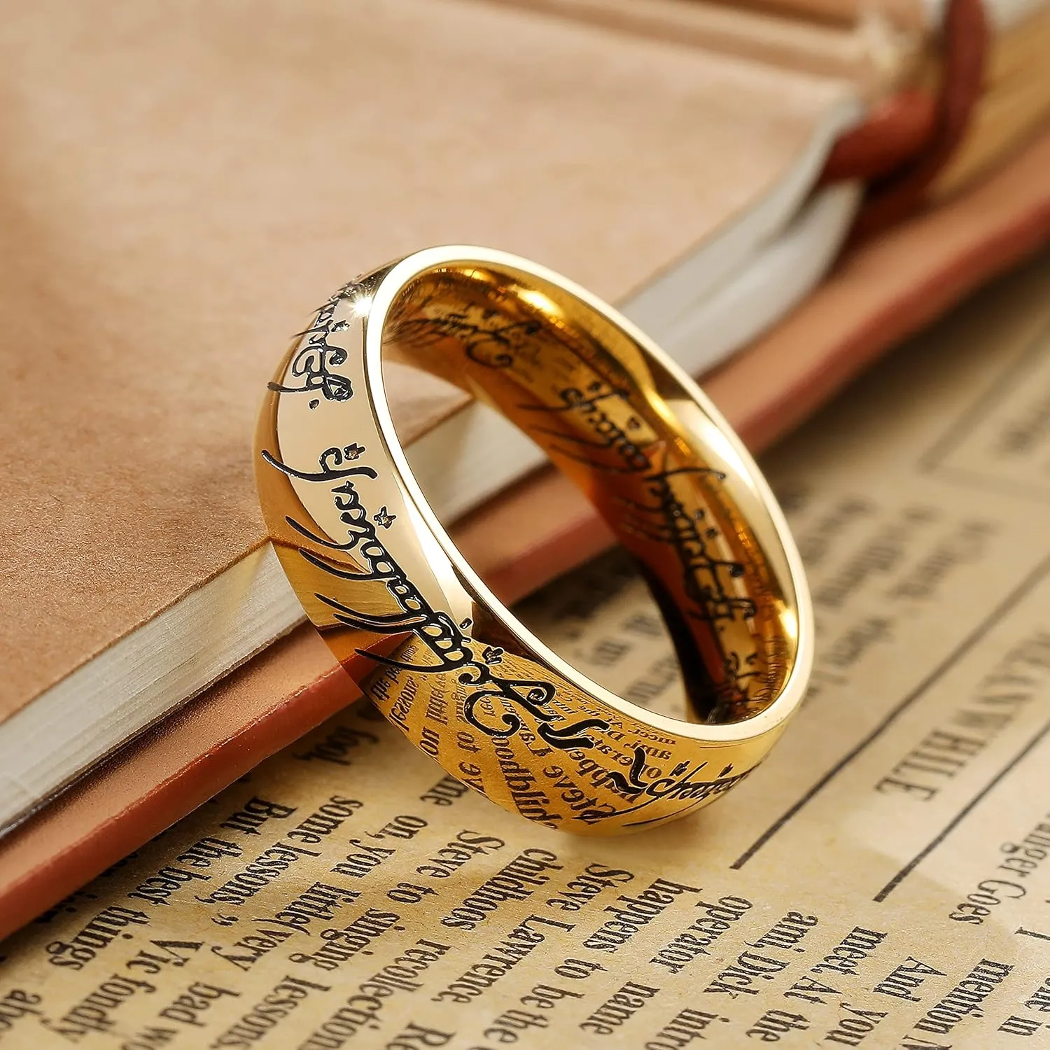 King Will Men's Wedding Band-7/8mm One Lord Magic Power Rings, Gold/Black/Sliver Wedding Ring for Men and Women High Polished, Comfort Fit Wedding Ring Band Size 5-15