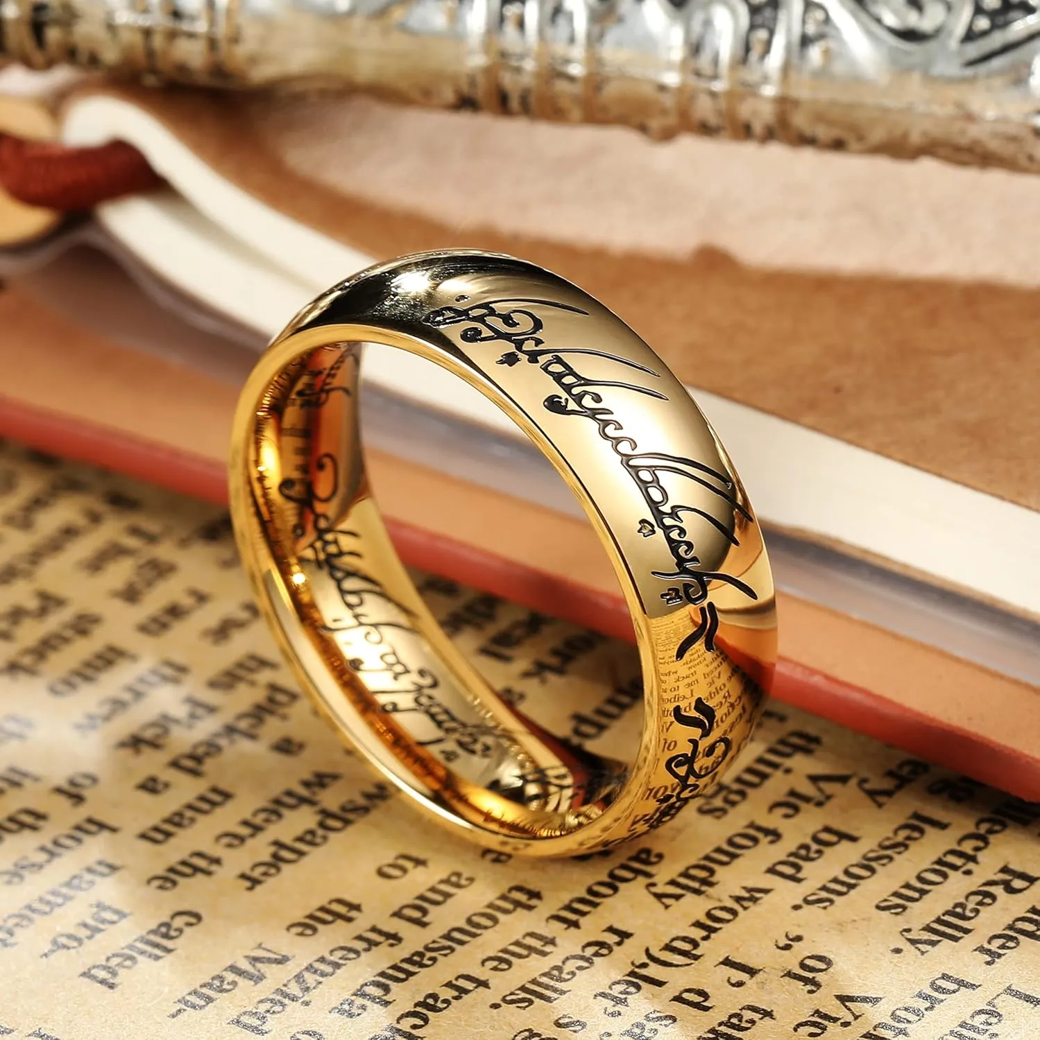 King Will Men's Wedding Band-7/8mm One Lord Magic Power Rings, Gold/Black/Sliver Wedding Ring for Men and Women High Polished, Comfort Fit Wedding Ring Band Size 5-15