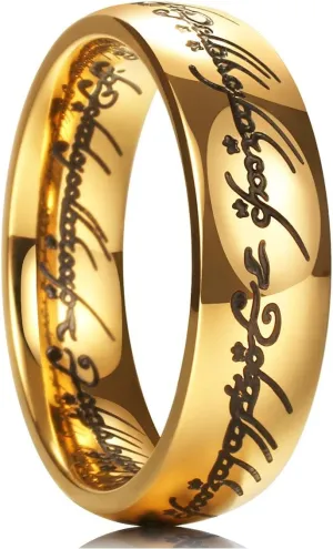 King Will Men's Wedding Band-7/8mm One Lord Magic Power Rings, Gold/Black/Sliver Wedding Ring for Men and Women High Polished, Comfort Fit Wedding Ring Band Size 5-15