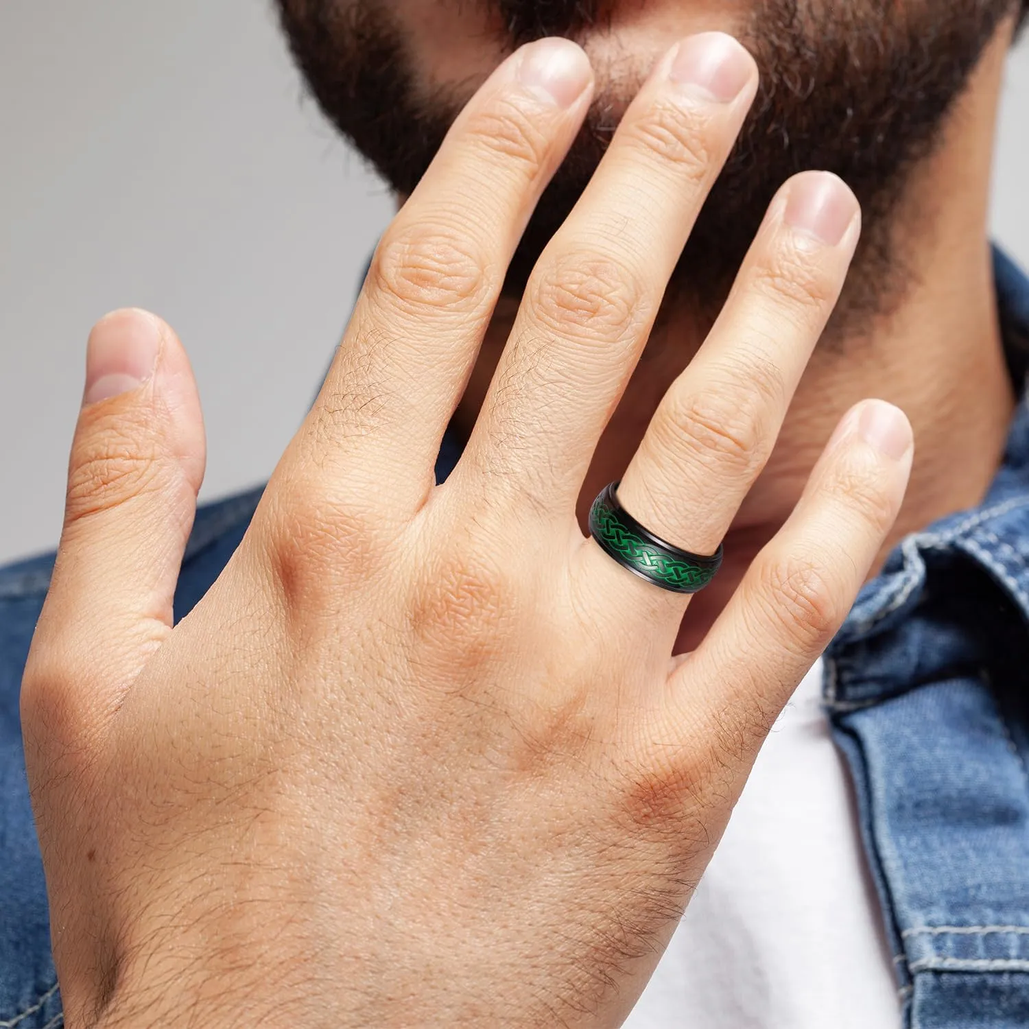 King Will Stainless Steel Ring for Men Celtic Knots Wedding Rings Black and Green Red Plated Statement Ring 8mm Width Mens Jewelry Size 7-14Celtic Collection