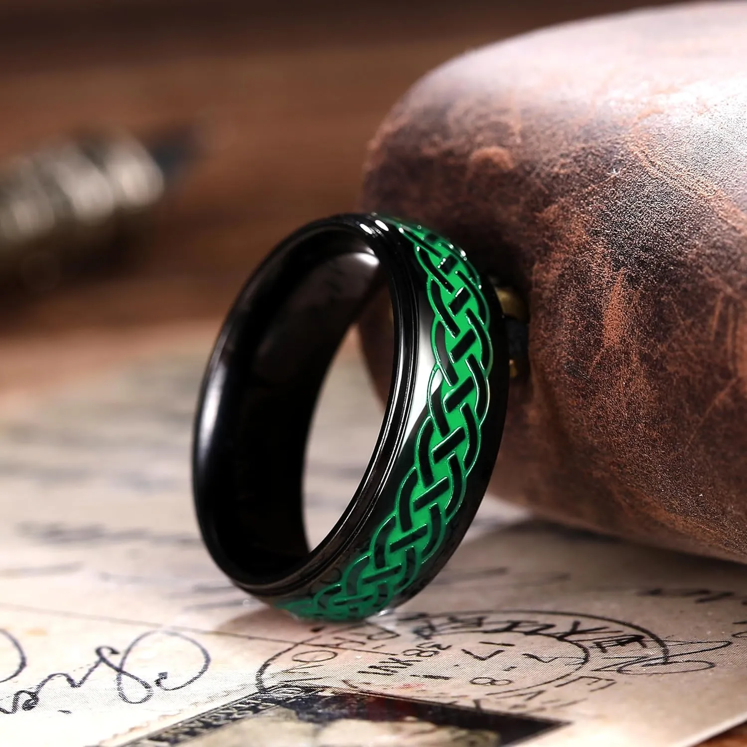 King Will Stainless Steel Ring for Men Celtic Knots Wedding Rings Black and Green Red Plated Statement Ring 8mm Width Mens Jewelry Size 7-14Celtic Collection