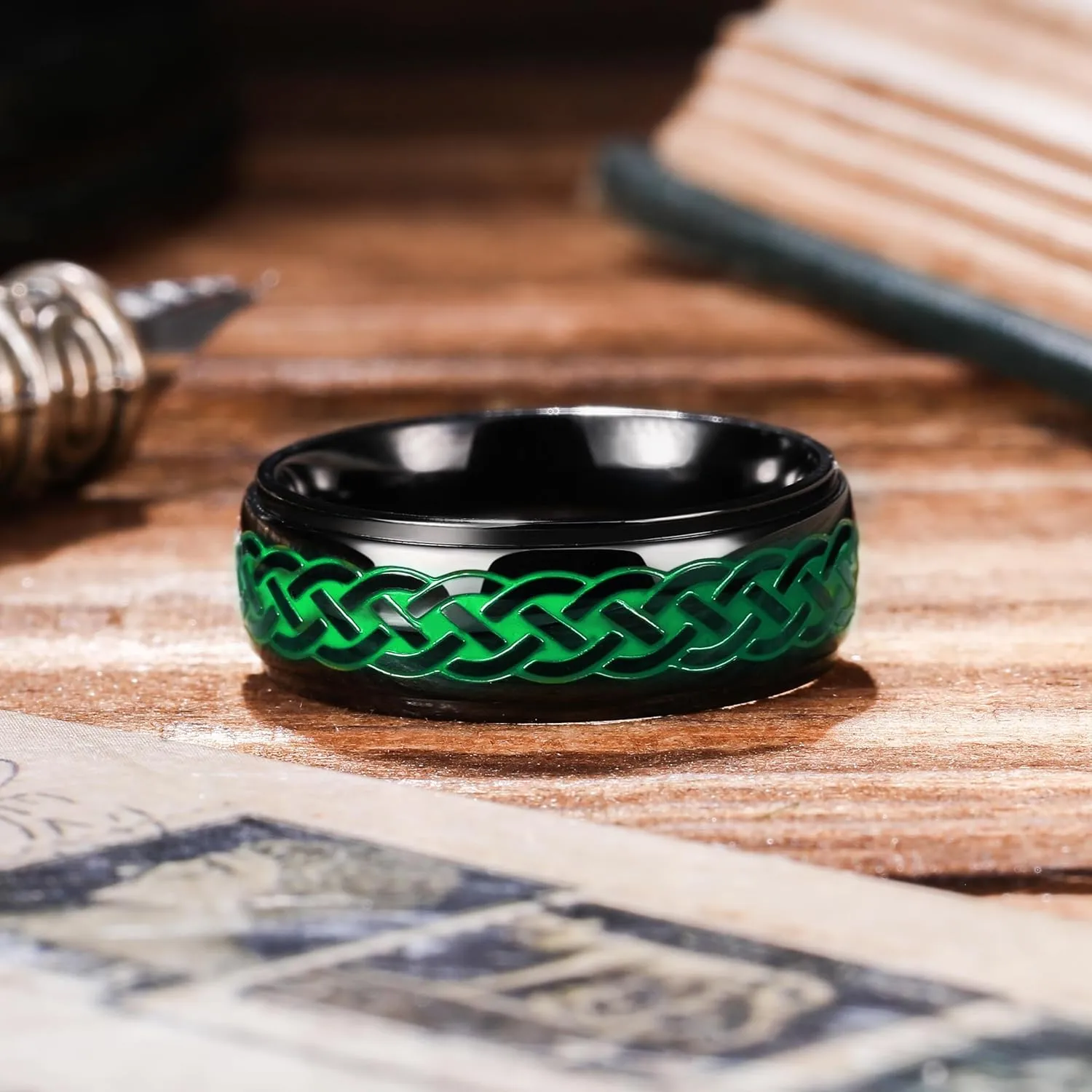 King Will Stainless Steel Ring for Men Celtic Knots Wedding Rings Black and Green Red Plated Statement Ring 8mm Width Mens Jewelry Size 7-14Celtic Collection
