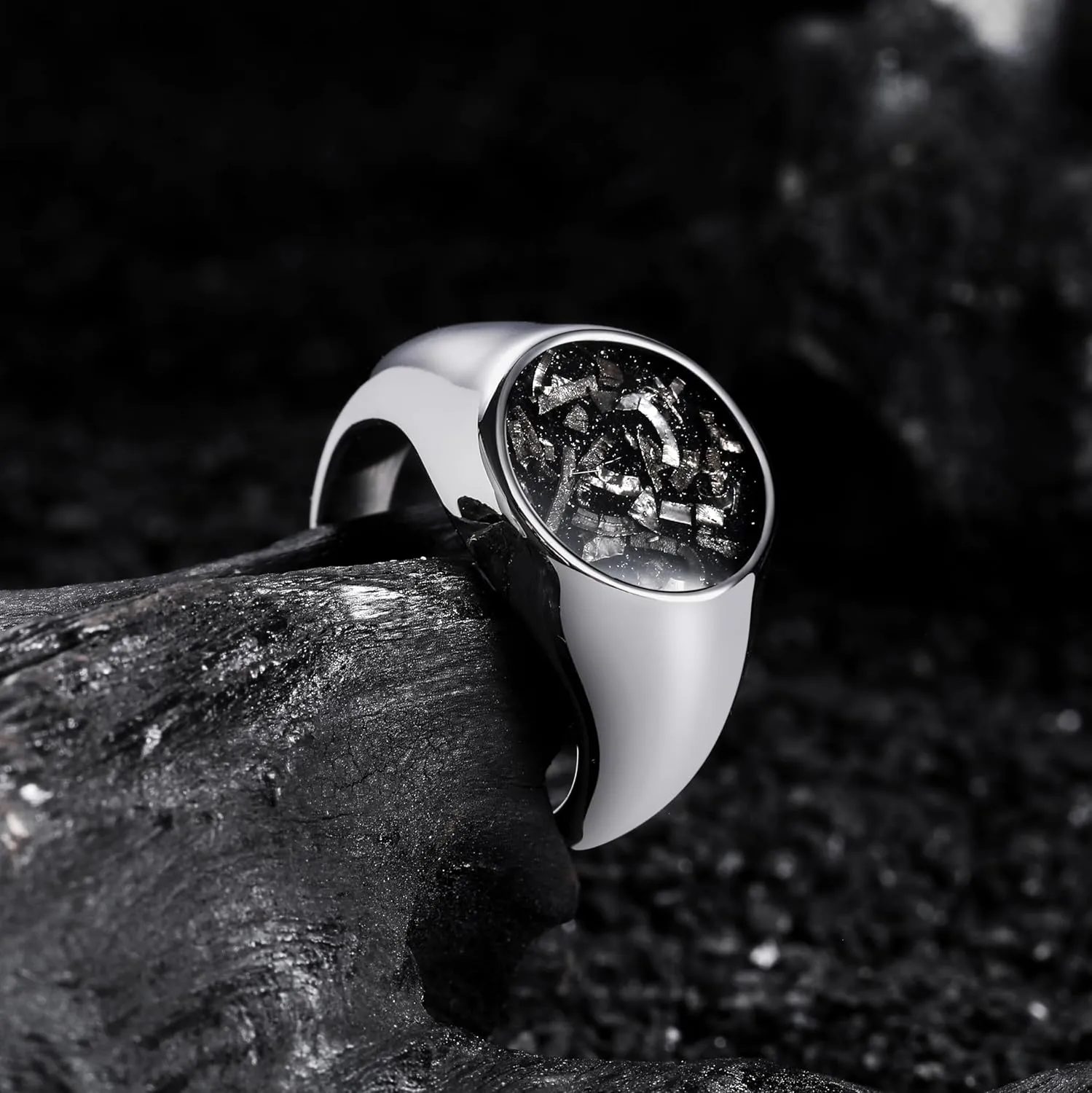 King Will Stainless Steel Ring for Men - Meteorite Inlay Matte Finished Black/Silver/Gold Plated Pinky Signet With Skull/Lion Pattern - Comfort Fit Thumb Ring Size 7-14
