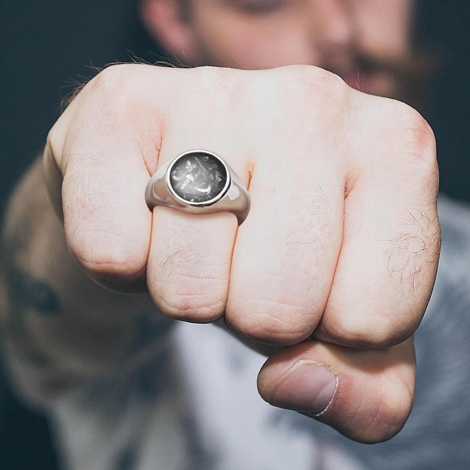 King Will Stainless Steel Ring for Men - Meteorite Inlay Matte Finished Black/Silver/Gold Plated Pinky Signet With Skull/Lion Pattern - Comfort Fit Thumb Ring Size 7-14