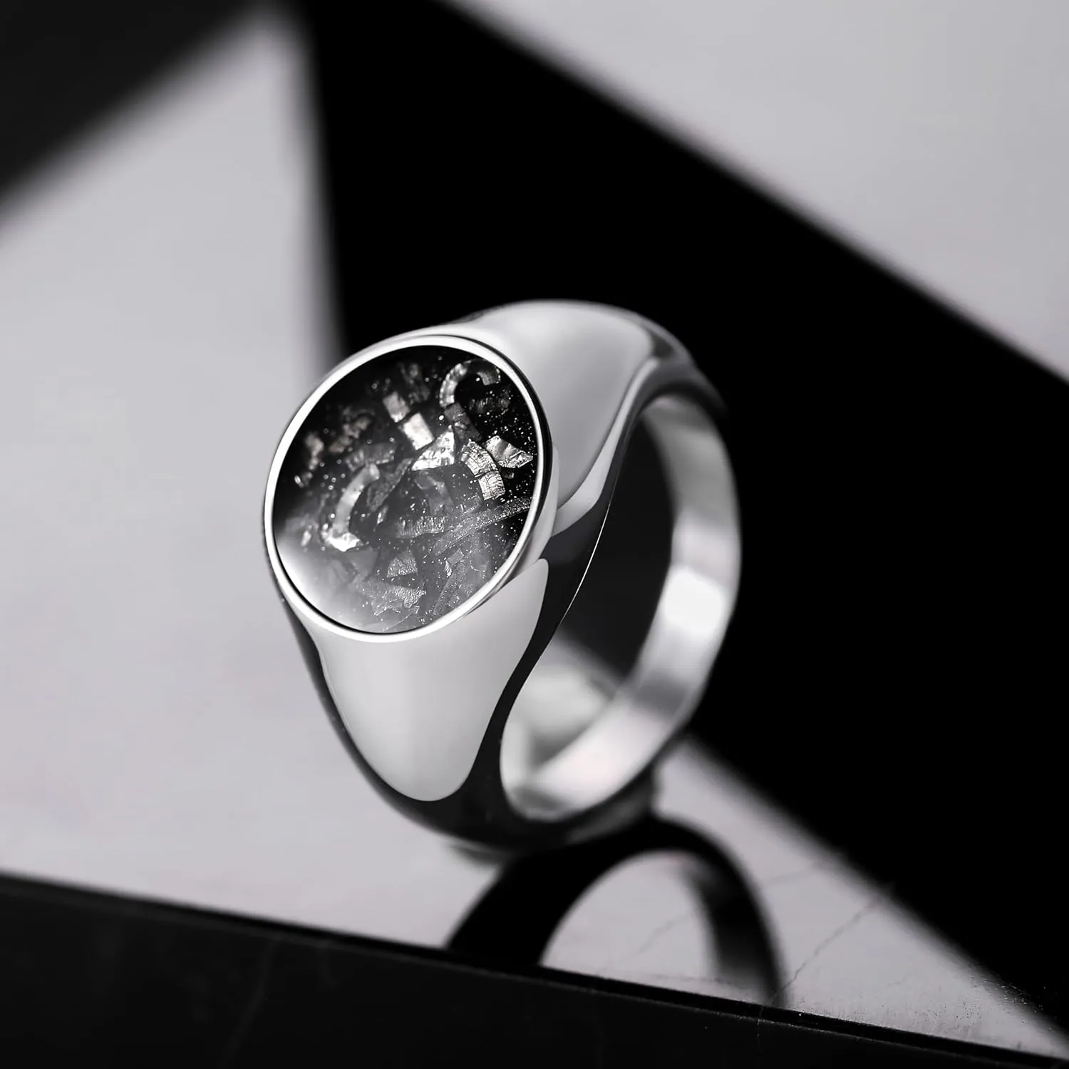 King Will Stainless Steel Ring for Men - Meteorite Inlay Matte Finished Black/Silver/Gold Plated Pinky Signet With Skull/Lion Pattern - Comfort Fit Thumb Ring Size 7-14