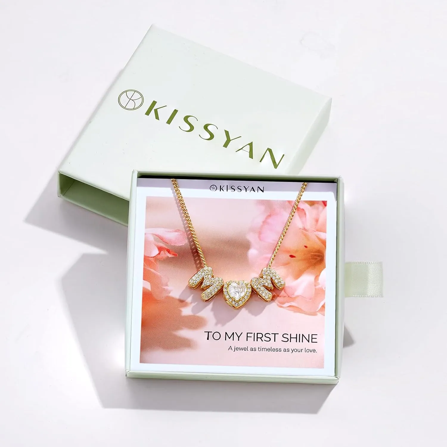 KissYan Mama Birthstone Necklace for Women, 14K Gold Plated Heart Mom Bubble Pendant Dainty Mother's Day Birthday Jewelry Gift for Mom Wife