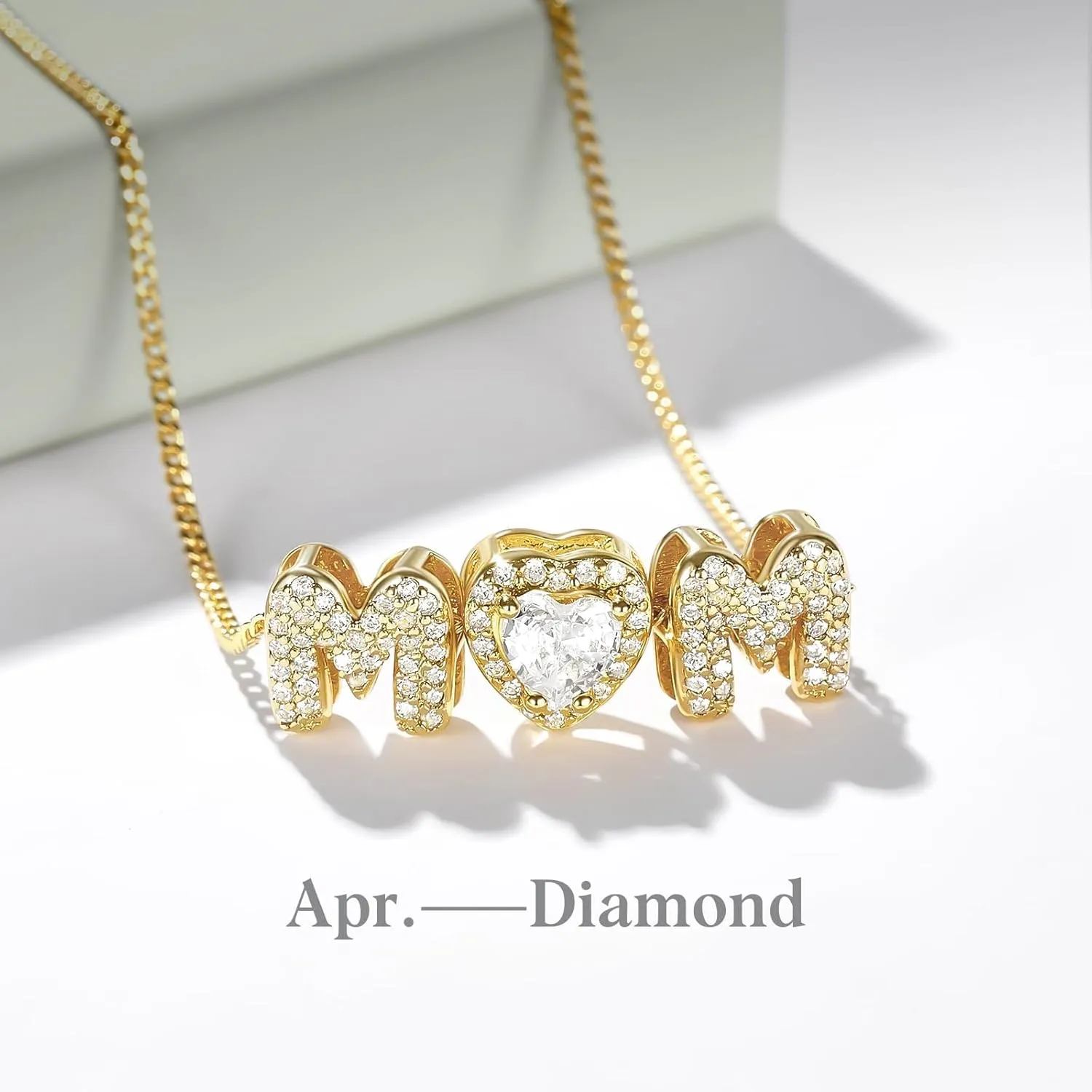 KissYan Mama Birthstone Necklace for Women, 14K Gold Plated Heart Mom Bubble Pendant Dainty Mother's Day Birthday Jewelry Gift for Mom Wife