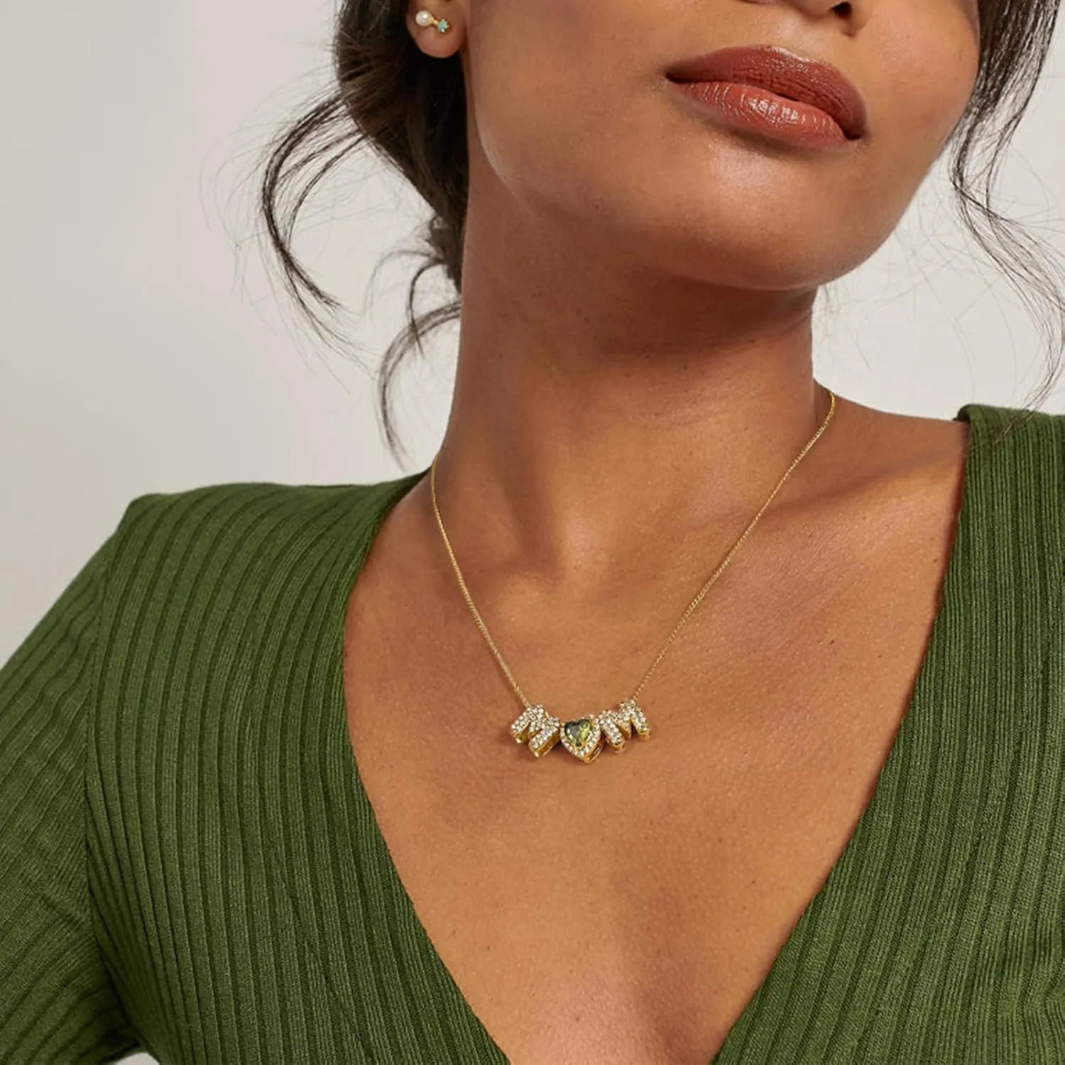 KissYan Mama Birthstone Necklace for Women, 14K Gold Plated Heart Mom Bubble Pendant Dainty Mother's Day Birthday Jewelry Gift for Mom Wife